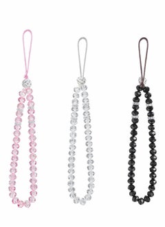 3 Pcs Cell Phone Lanyard Strap, Charm Bling Crystal Beads Hand Wrist Lanyard Strap String, Women's Wristlet for Cell Phone Camera Purse MP3 MP4 iPod PSP Keychain (Pink+White+Black)