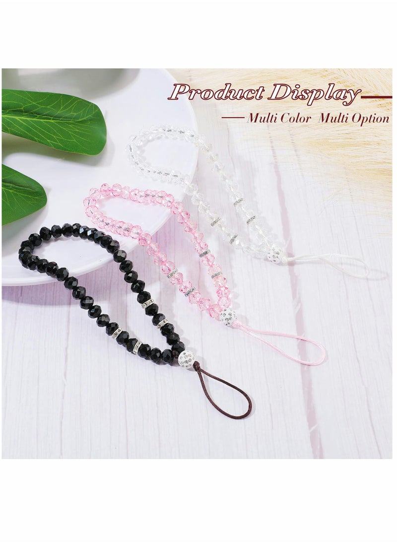 SYOSI - 3 Pcs Cell Phone Lanyard Strap, Charm Bling Crystal Beads Hand Wrist Lanyard Strap String, Women's Wristlet for Cell Phone Camera Purse MP3 MP4 iPod PSP Keychain (Pink+White+Black) - Image 1
