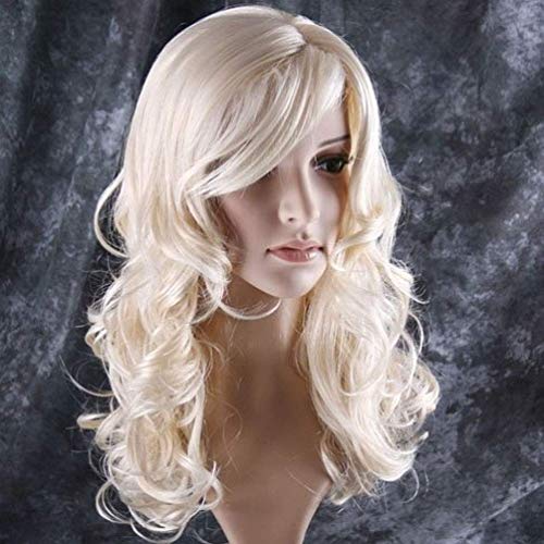 BERON 24" Stylish Blonde Wig for Women Long Curly Wavy Light Blonde Wig with Bangs Synthetic Wavy Wigs Long Wigs for Daily Party - Image 4