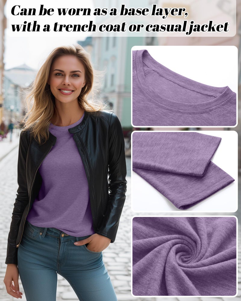 Ficerd 3 Pack Women's Long Sleeve T-Shirts Crew Neck Raglan Sleeve Casual Loose Fit Shirts Side Split Curved Hem Tunic Tops(Charcoal Gray, Haze Blue, Dusty Lavender,Large) - Image 5