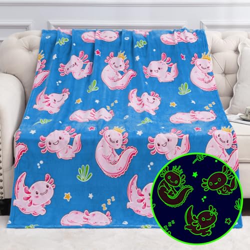 Axolotl Glow in The Dark Throw Blanket  60x50 Soft Glowing Kids Blanket for 310 Year Old Boys Girls Gift for Birthday Christmas