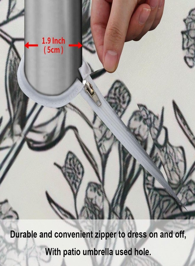 ATTX Outdoor Waterproof Black and White Flowers Round Tablecloth with Umbrella Hole Zipper for Camping, Patio, Picnic, Spring, Summer（60 Inch） - Image 5