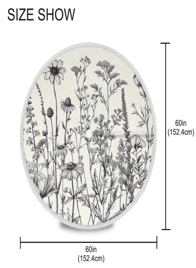 ATTX Outdoor Waterproof Black and White Flowers Round Tablecloth with Umbrella Hole Zipper for Camping, Patio, Picnic, Spring, Summer（60 Inch） - Image 2