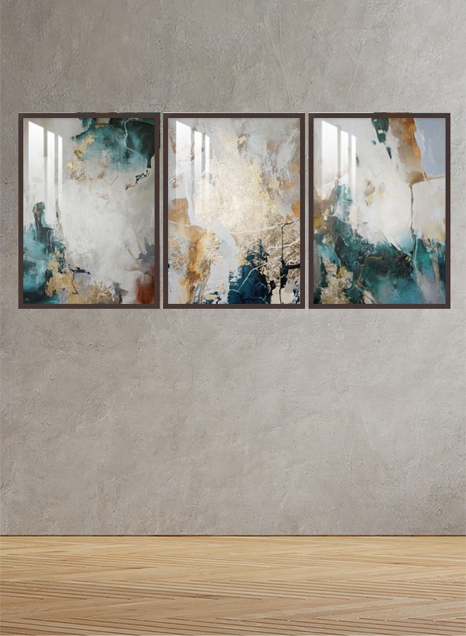 ماركتنا ثلاث لوحات جدارية150x70سم مع برواز بني وطبقة اكريلك شفاف بتصميم تجريدي - Image 1