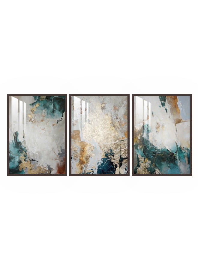 ماركتنا ثلاث لوحات جدارية150x70سم مع برواز بني وطبقة اكريلك شفاف بتصميم تجريدي - Image 2