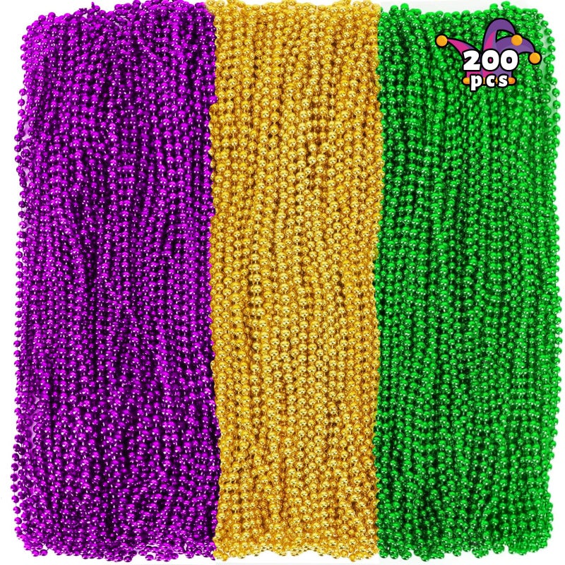 Camlinbo 200PCS Mardi Gras Beads 33 Bead Necklace Green Purple Gold Metallic Mardi Gras Beads Accessories Bulk for Carnival Parade Throws Party Decorations Supplies Favors - Image 3
