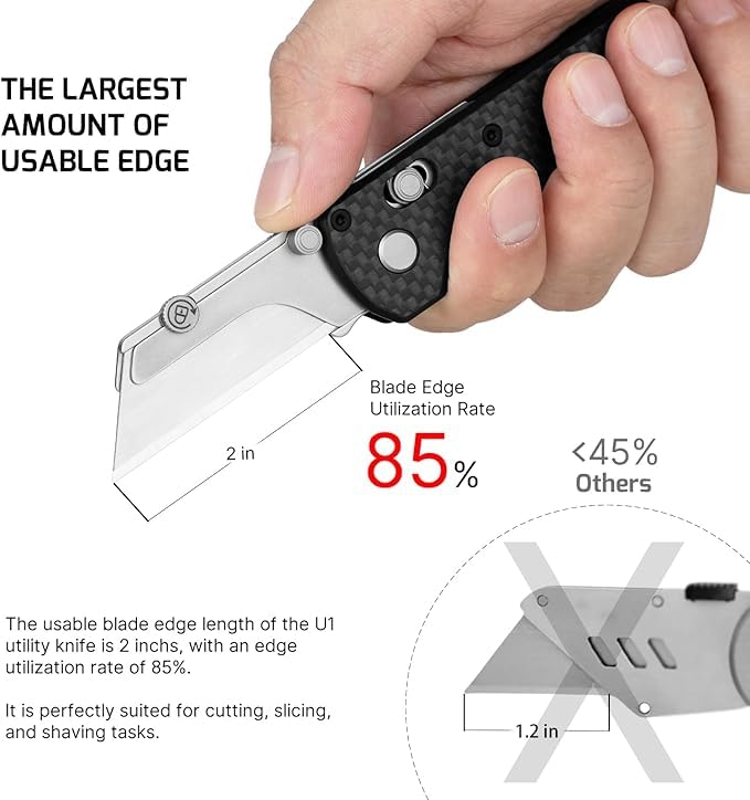 OKNIFE Otacle U1 Folding Utility Knife, Quick Change Box Cutter with Rail Lock, EDC Razor Knife with Pocket Clip for Office, Factory (Green Micarta) - Image 4