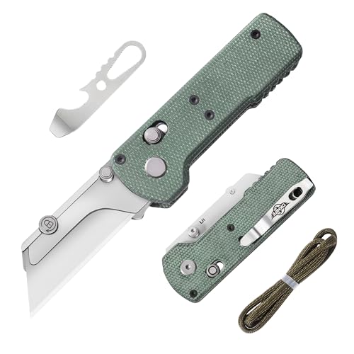 OKNIFE Otacle U1 Folding Utility Knife, Quick Change Box Cutter with Rail Lock, EDC Razor Knife with Pocket Clip for Office, Factory (Green Micarta) - Image 1