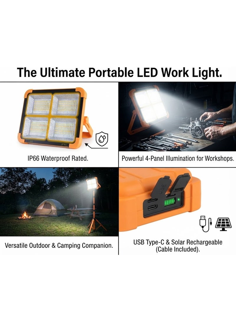 Portable Solar Work Light, 4-Panel Bright LED Floodlight, USB Rechargeable, IP66 Waterproof - Image 5