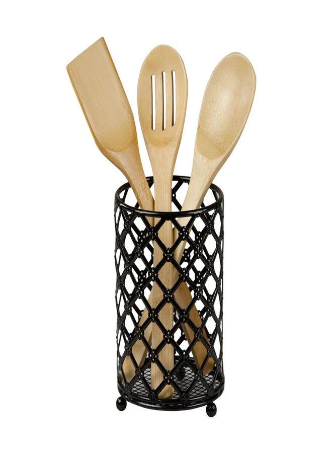 Home Basics Beautiful Heavy Duty Steel Lattice Cutlery Holder, Utensil Organizer, Rust-resistant, Free Standing, Black, 5" x 5" x 7" - Image 1