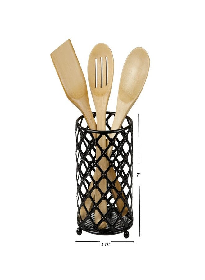 Home Basics Beautiful Heavy Duty Steel Lattice Cutlery Holder, Utensil Organizer, Rust-resistant, Free Standing, Black, 5" x 5" x 7" - Image 2