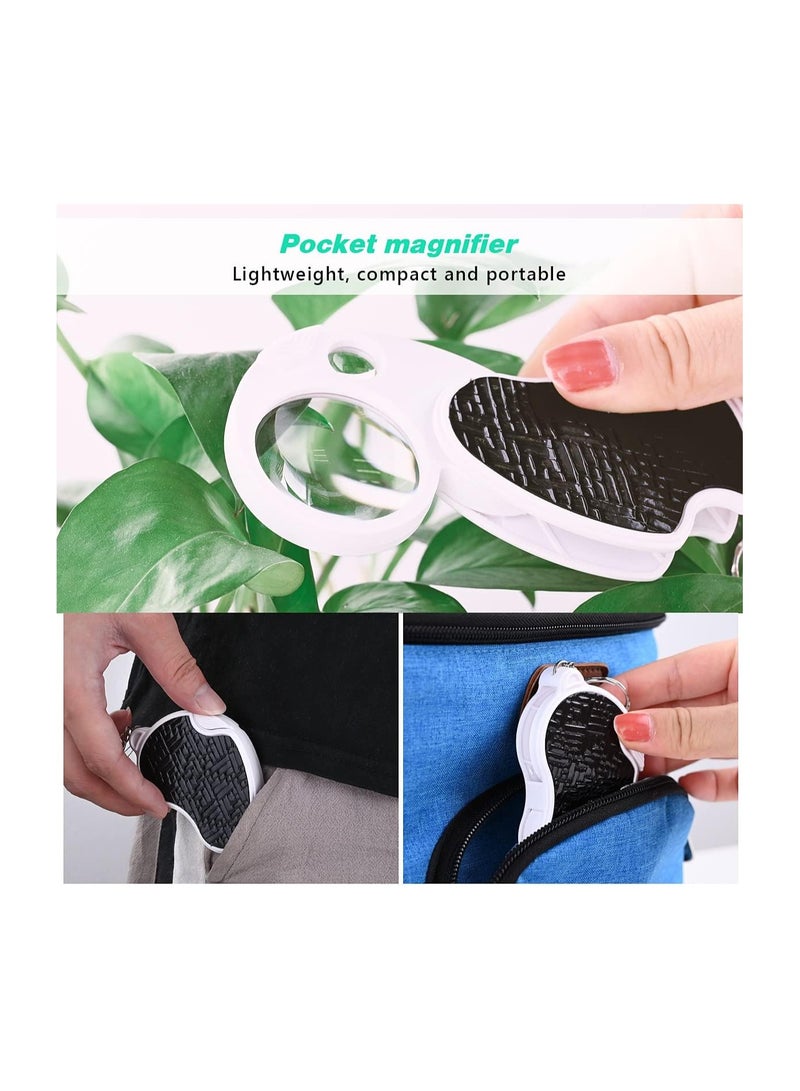 SYOSI 2PCS 8X 20X Pocket Magnifying Glass with Light for Reading, Small Folding Handheld Lighted Jewelry Loupe, Keychain Magnifier Glass for Low Vision Coins Jewelry Stamp Menu Inspection, Exploring - Image 2