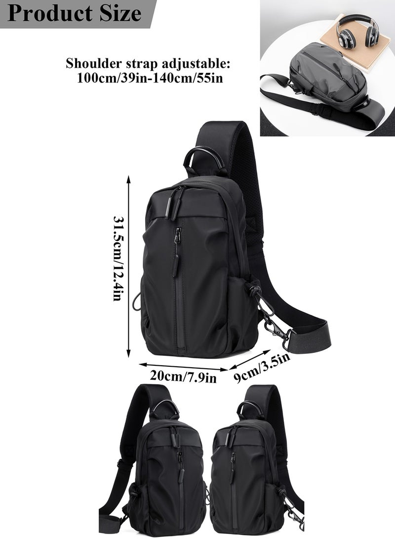 Qiccijoo Sling Bag for Men or Women, Multipurpose Crossbody Bag,Shoulder Bags for Hiking Travel Cycling with USB Charger Port(Black) - Image 2