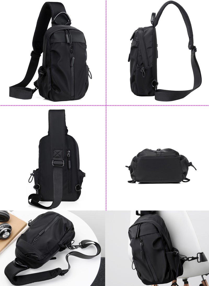 Qiccijoo Sling Bag for Men or Women, Multipurpose Crossbody Bag,Shoulder Bags for Hiking Travel Cycling with USB Charger Port(Black) - Image 3