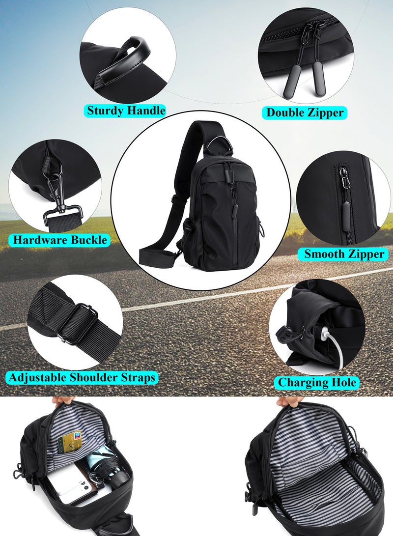 Qiccijoo Sling Bag for Men or Women, Multipurpose Crossbody Bag,Shoulder Bags for Hiking Travel Cycling with USB Charger Port(Black) - Image 4