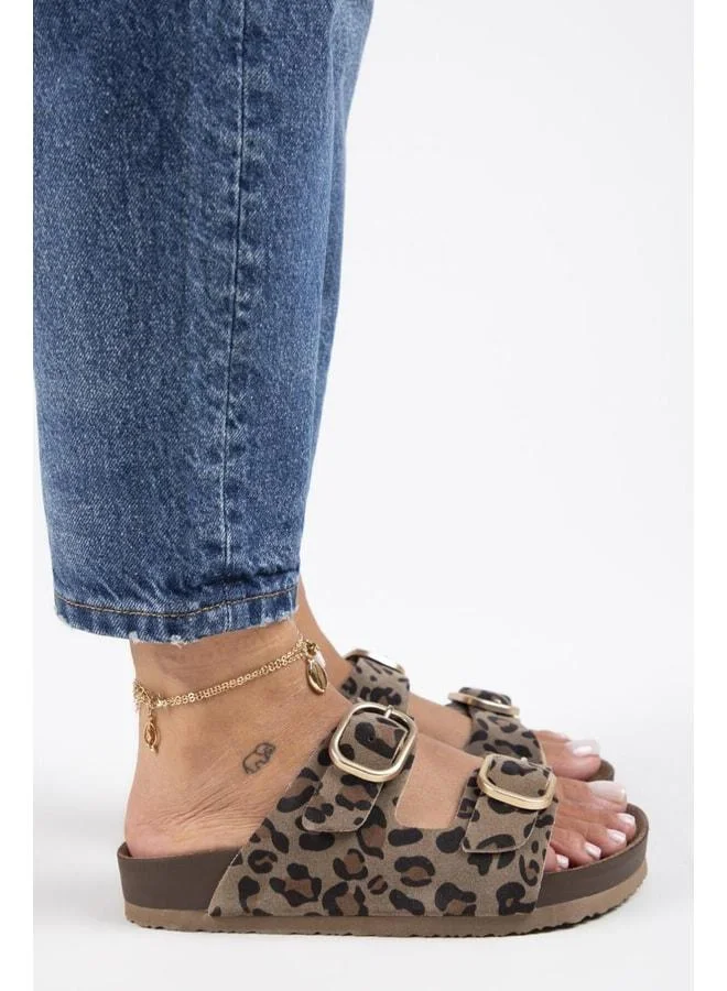 Manijero  Jazmin Leopard Women's Genuine Leather Double-Strap Velvet Slipper for Women | Best Price UAE