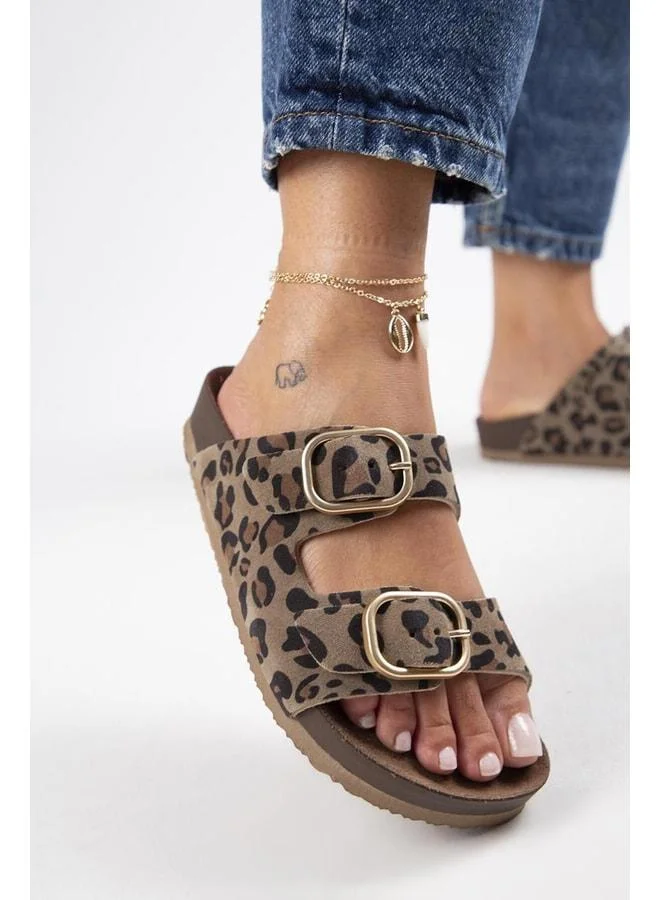Jazmin Leopard Women's Genuine Leather Double-Strap Velvet Slipper