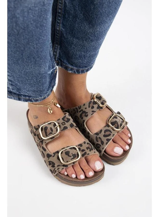 Manijero  Jazmin Leopard Women's Genuine Leather Double-Strap Velvet Slipper for Women | Best Price UAE