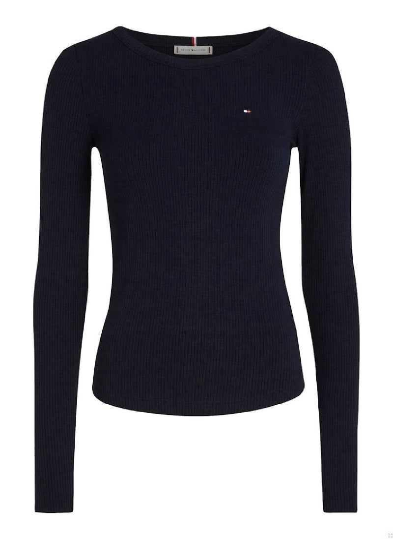 TOMMY HILFIGER Women's Boat Neck Slim Long Sleeve T-Shirt, Blue - Viscose  - Image 2