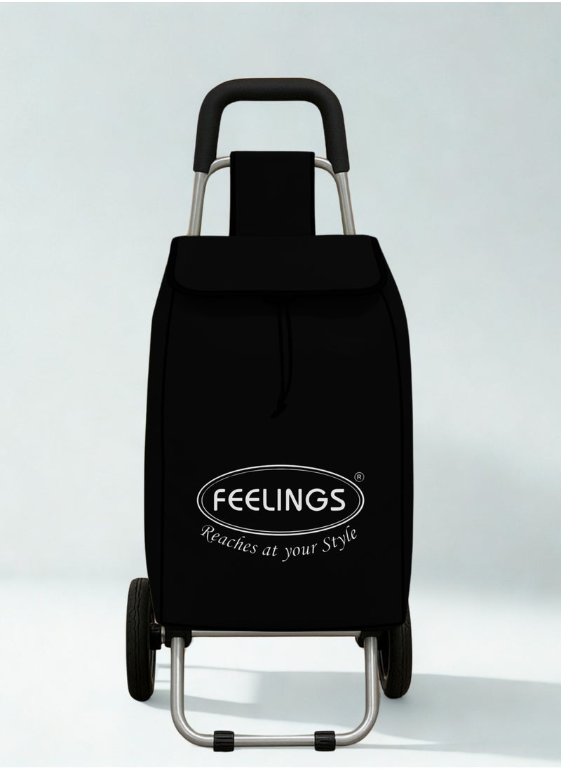 Feelings FEELINGS Folding Essential Shopping Trolley | Fabric Luggage Bag with Wheels | Shopping Cart | Shopping Trolley with Wheels | Portable Trolley | Foldable With Wheels Grocery,Fruits & Vegetables Black  - Image 1