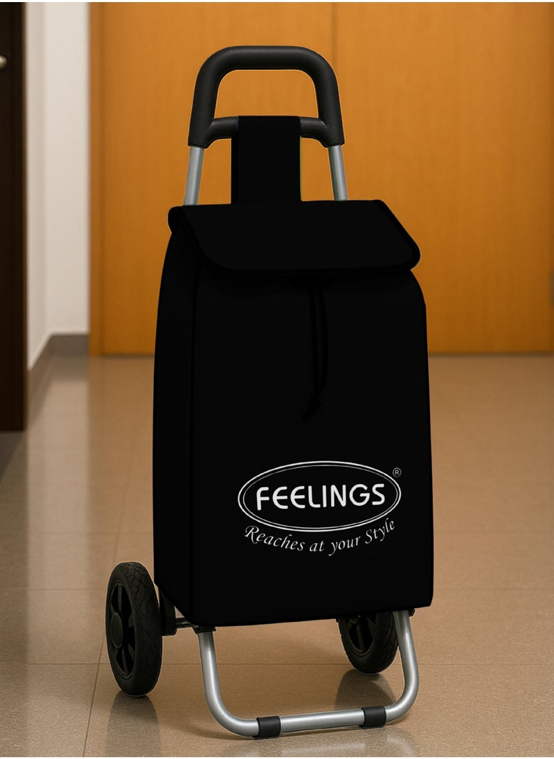 Feelings FEELINGS Folding Essential Shopping Trolley | Fabric Luggage Bag with Wheels | Shopping Cart | Shopping Trolley with Wheels | Portable Trolley | Foldable With Wheels Grocery,Fruits & Vegetables Black  - Image 2