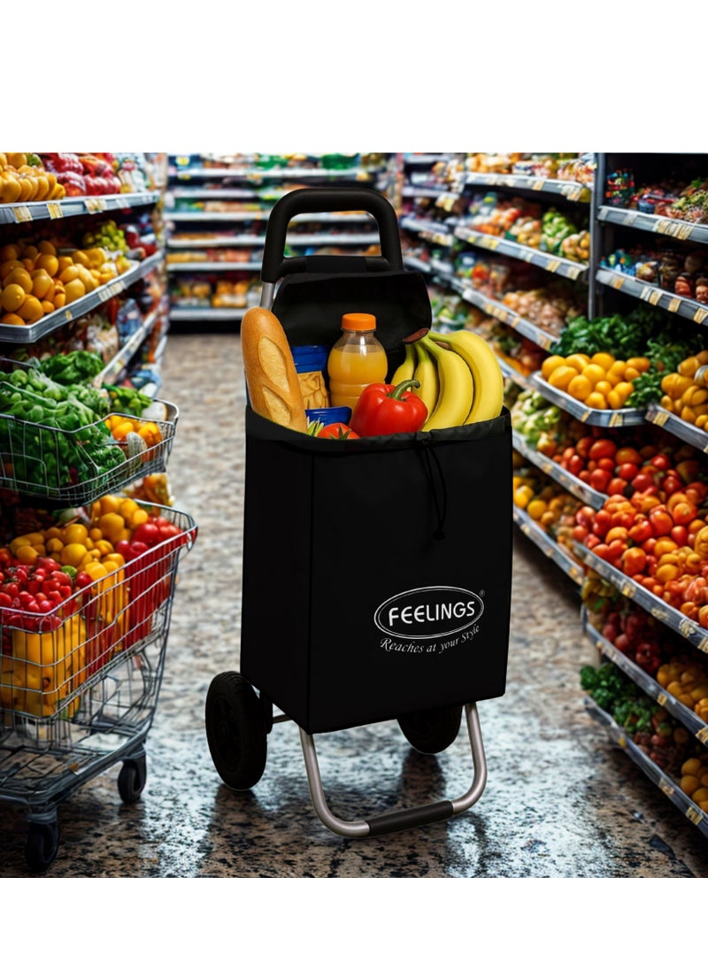 Feelings FEELINGS Folding Essential Shopping Trolley | Fabric Luggage Bag with Wheels | Shopping Cart | Shopping Trolley with Wheels | Portable Trolley | Foldable With Wheels Grocery,Fruits & Vegetables Black  - Image 4