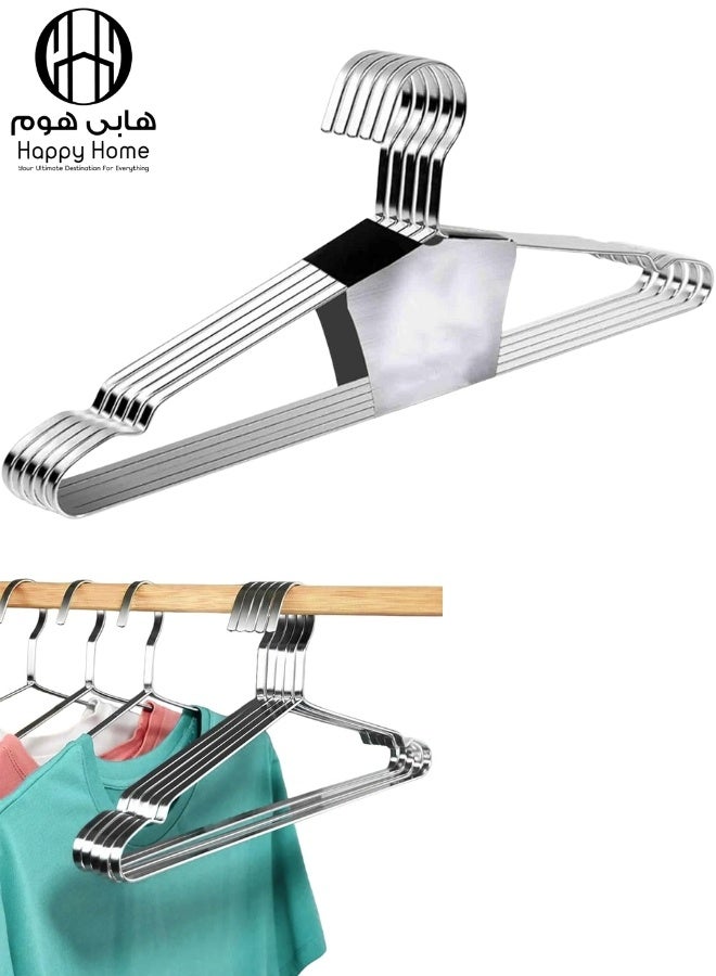 هابي هوم عبوة من 10 شماعات معدنية موفرة للمساحة وغير قابلة للانزلاق، مصنوعة من الفولاذ المقاوم للصدأ السميك (8 مم)، تصميم مسطح متين مقاوم للصدأ والانحناء، لتعليق الملابس والمعاطف (40×18 سم – فضي) - Image 1