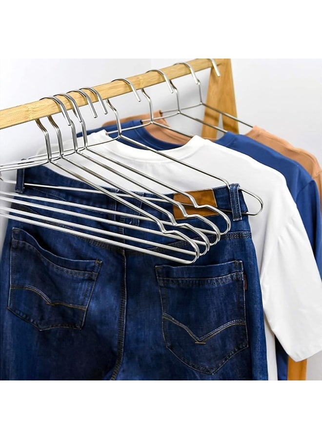 هابي هوم عبوة من 10 شماعات معدنية موفرة للمساحة وغير قابلة للانزلاق، مصنوعة من الفولاذ المقاوم للصدأ السميك (8 مم)، تصميم مسطح متين مقاوم للصدأ والانحناء، لتعليق الملابس والمعاطف (40×18 سم – فضي) - Image 2