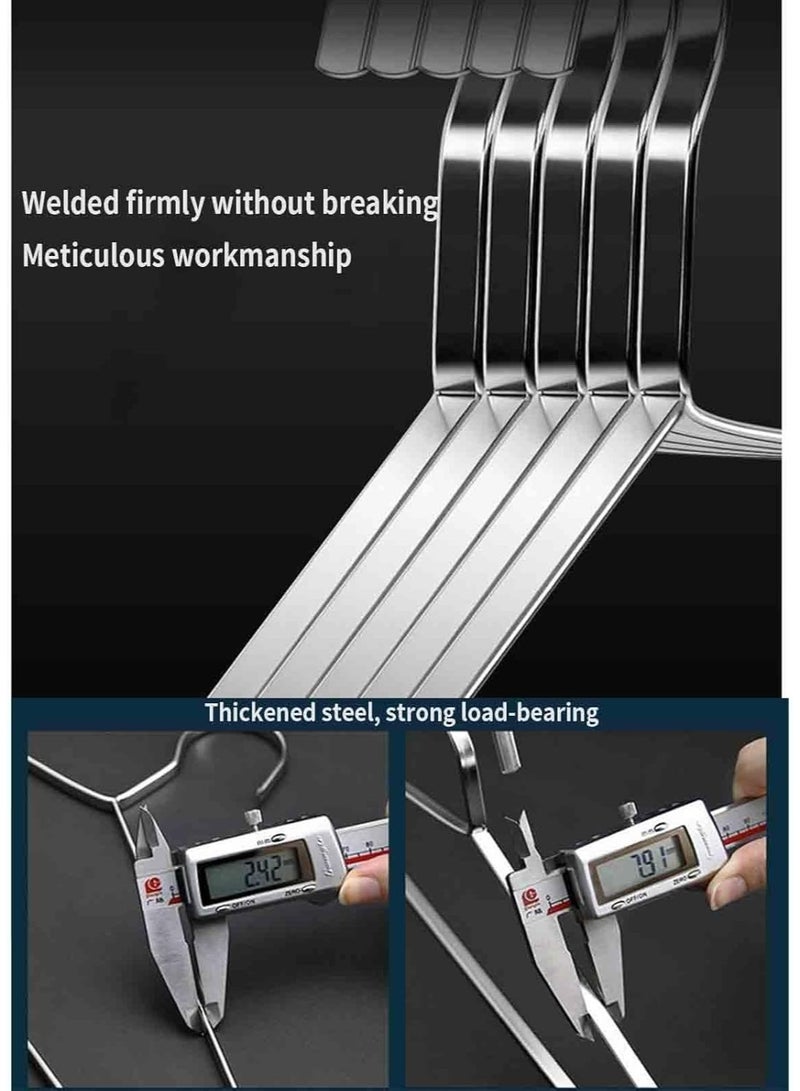 هابي هوم عبوة من 10 شماعات معدنية موفرة للمساحة وغير قابلة للانزلاق، مصنوعة من الفولاذ المقاوم للصدأ السميك (8 مم)، تصميم مسطح متين مقاوم للصدأ والانحناء، لتعليق الملابس والمعاطف (40×18 سم – فضي) - Image 3