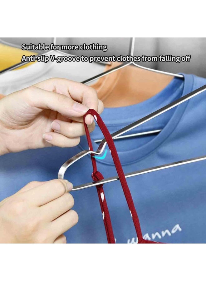 هابي هوم عبوة من 10 شماعات معدنية موفرة للمساحة وغير قابلة للانزلاق، مصنوعة من الفولاذ المقاوم للصدأ السميك (8 مم)، تصميم مسطح متين مقاوم للصدأ والانحناء، لتعليق الملابس والمعاطف (40×18 سم – فضي) - Image 5