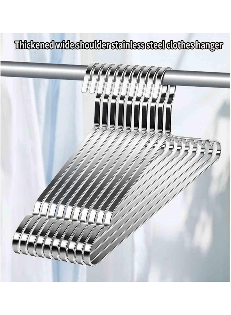 هابي هوم عبوة من 10 شماعات معدنية موفرة للمساحة وغير قابلة للانزلاق، مصنوعة من الفولاذ المقاوم للصدأ السميك (8 مم)، تصميم مسطح متين مقاوم للصدأ والانحناء، لتعليق الملابس والمعاطف (40×18 سم – فضي) - Image 4