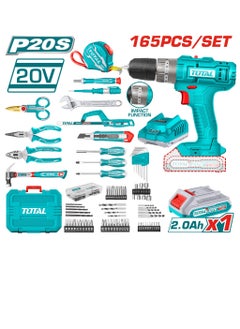 TOTAL Super Total 165-Piece Tool Set with 20V Cordless Impact Drill, Battery & Charger - Complete Home Repair & DIY Kit with Screwdrivers, Wrenches, Pliers, Drill Bits & More - THKTHP11652  - Image 1