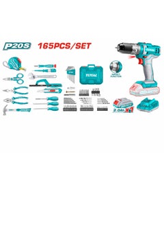 TOTAL Super Total 165-Piece Tool Set with 20V Cordless Impact Drill, Battery & Charger - Complete Home Repair & DIY Kit with Screwdrivers, Wrenches, Pliers, Drill Bits & More - THKTHP11652  - Image 2