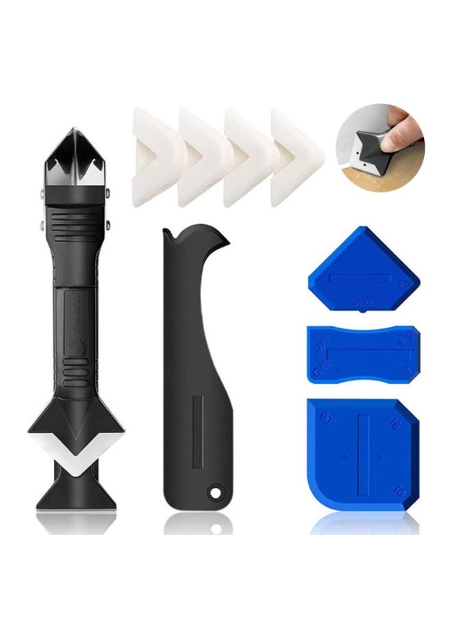 10 Piece Professional Caulking Tool Kit - 3-in-1 Sealant Finisher with 5 Replaceable Silicone Pads & Stainless Steel Scrapers - Image 1