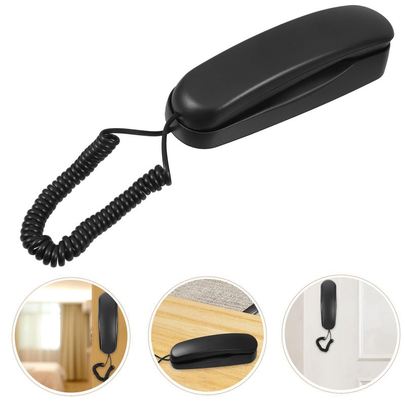 Black Wall Mounted Corded Telephone Mini Portable Office Home Hotel Landline Phone - Image 5