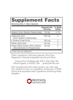 Protocol For Life Balance Protocol Hyaluronic Acid 100Mg Joint Support Healthy Skin Care And Eye Health 60 Veg Caps  - Image 3