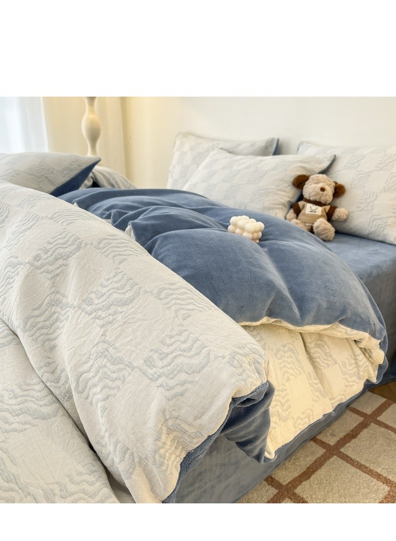 Fitted Sheet Style — ﻿ Carved Velvet Cloth Embroidered Wide Edge Milk Velvet Four Piece Bedding Set - Image 1