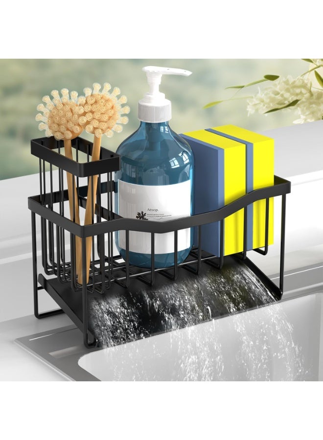 Relex Sink Caddy Sponge Holder for Kitchen Sink with Brush Holder and Stainless Steel Self Drain Tray, Rustproof Kitchen Sink Organizer for Sponge, Soap Dispenser Storage Accessories - Image 1