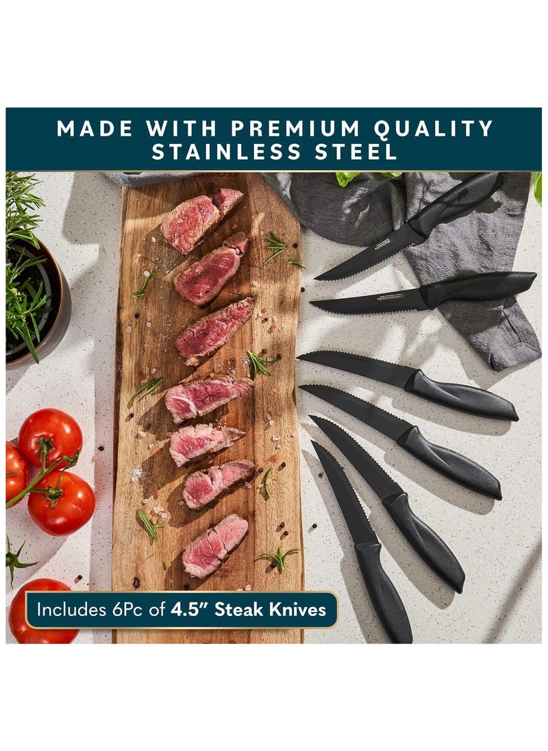 Taizz Ventures - 17 Pcs Kitchen Knife Set with Sharpener - High Carbon Stainless Steel Knife Block Set with Ergonomic Handles - Black - Image 1