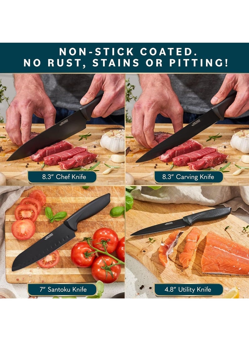 Taizz Ventures - 17 Pcs Kitchen Knife Set with Sharpener - High Carbon Stainless Steel Knife Block Set with Ergonomic Handles - Black - Image 1