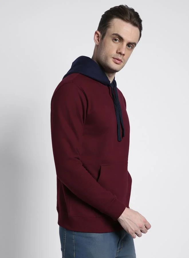 Dennis Lingo Regular Fit Maroon Solid Hooded Sweatshirt for Men - Polycotton, Full Sleeves