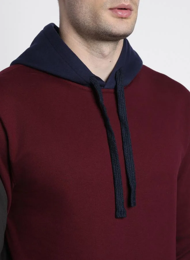 Dennis Lingo Regular Fit Maroon Solid Hooded Sweatshirt for Men - Polycotton, Full Sleeves