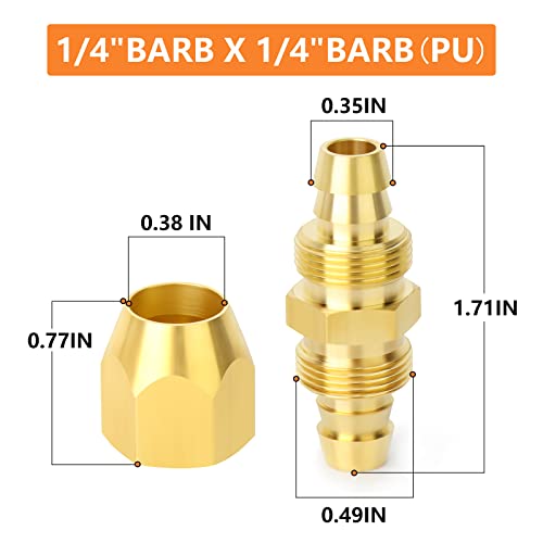 GASHER 10PCS Brass Pneumatic Replacement Fitting，Reusable Hose Splicer Repair Fitting 1/4" Barb x 1/4" Barb（1/4" ID Polyurethane Hose） - Image 2