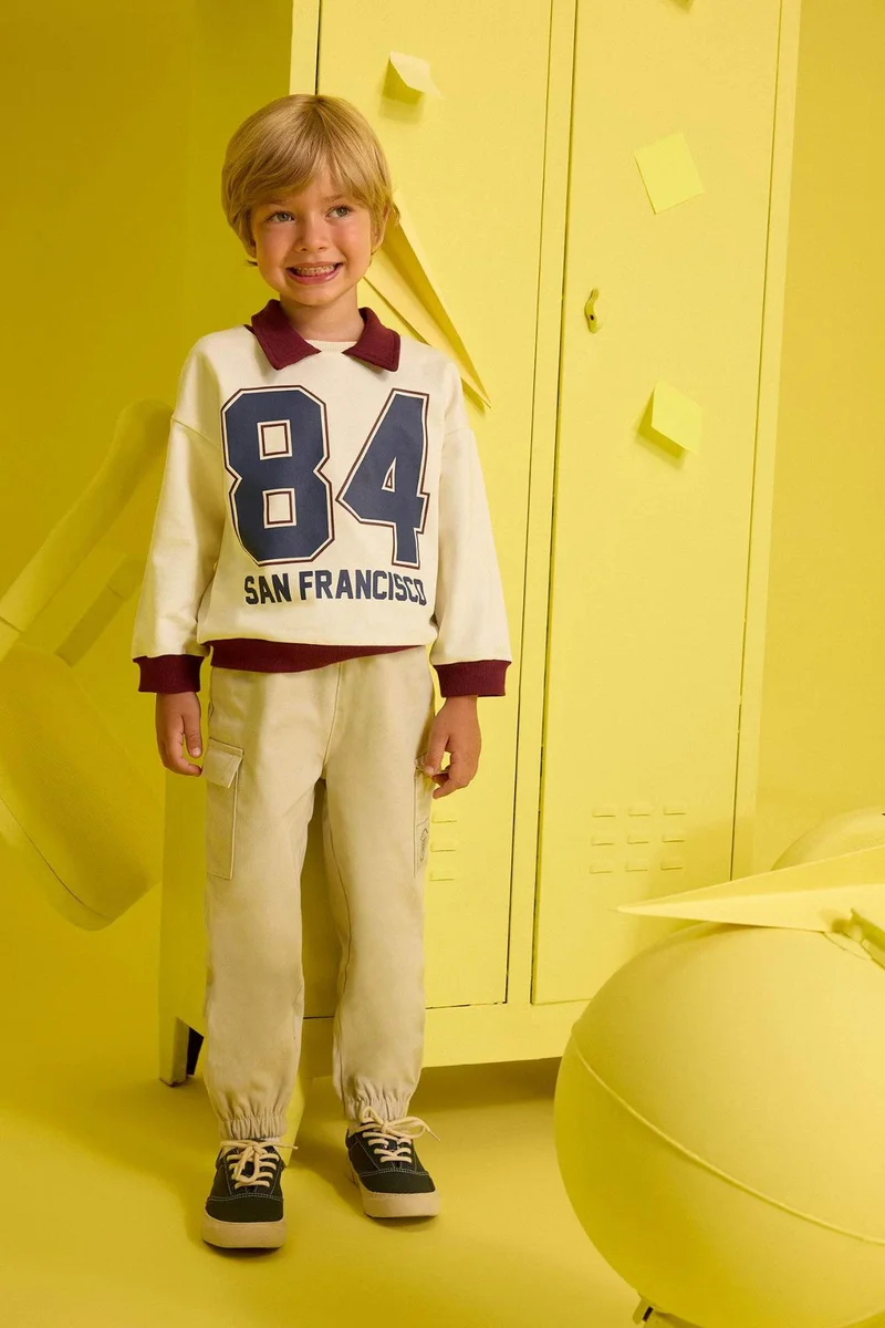 ديفاكتو Baby Boy Shirt Collar Printed Sweatshirt