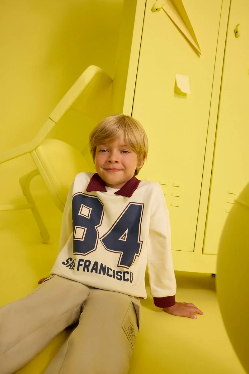 ديفاكتو Baby Boy Shirt Collar Printed Sweatshirt