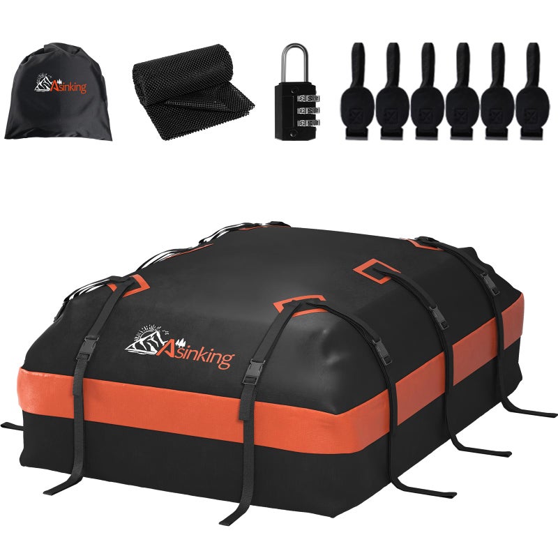 Asinking Car Roof Bag Rooftop top Cargo Carrier Bag 21 Cubic feet Waterproof for All Cars withWithout Rack Includes AntiSlip Mat 10 Reinforced Straps 6 Door Hooks Luggage Lock