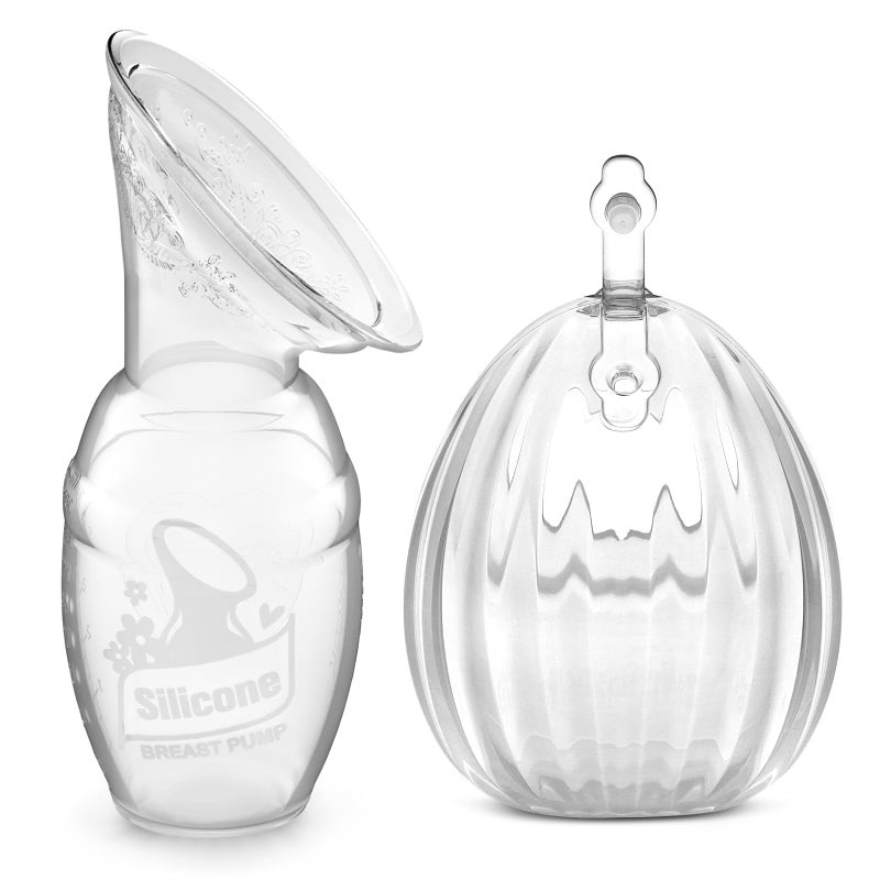haakaa Manual Breast Pump for Breastfeeding 4oz/100ml and Shell Wearable Manual Breast Pump 2.5oz/75ml Combo, Food-Grade Silicone - Image 1