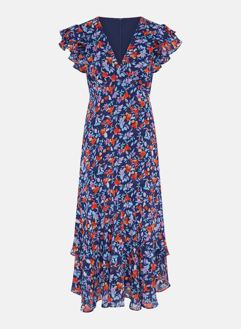 Needs No Label  Blue Floral Ruffle Midi Dress for Women | Best Price UAE