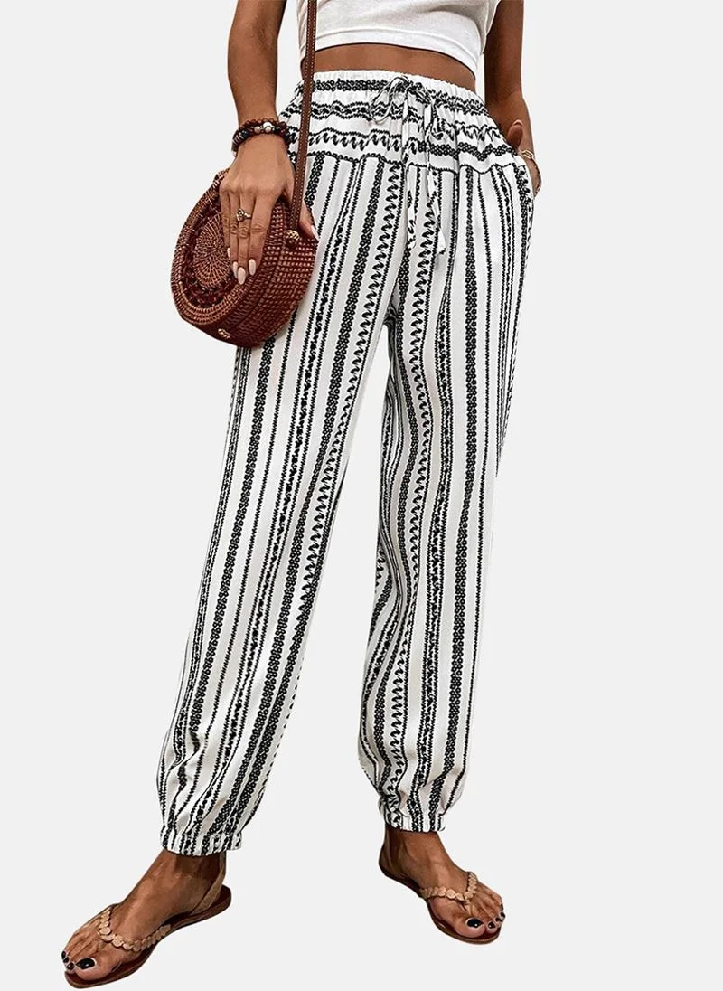 يونيكي White Striped Casual Jogger Trousers
