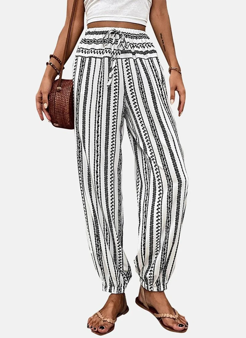 يونيكي White Striped Casual Jogger Trousers
